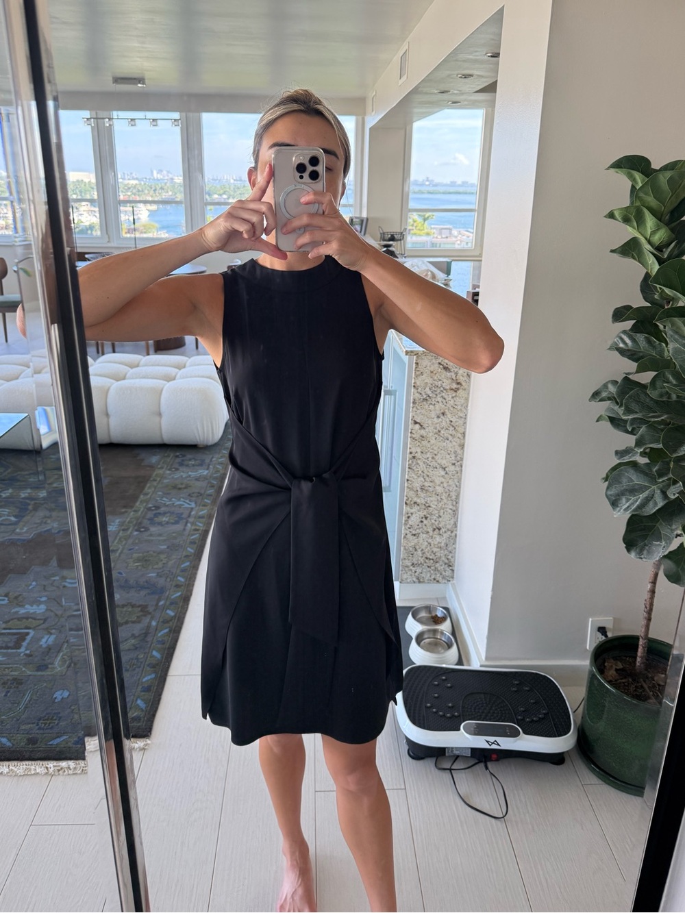 Elegant Black Tie-Waist Dres